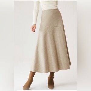 NWT OGL FuzzLuxe Cashmere-like Flared Maxi A-Line Skirt Heather Beige Small